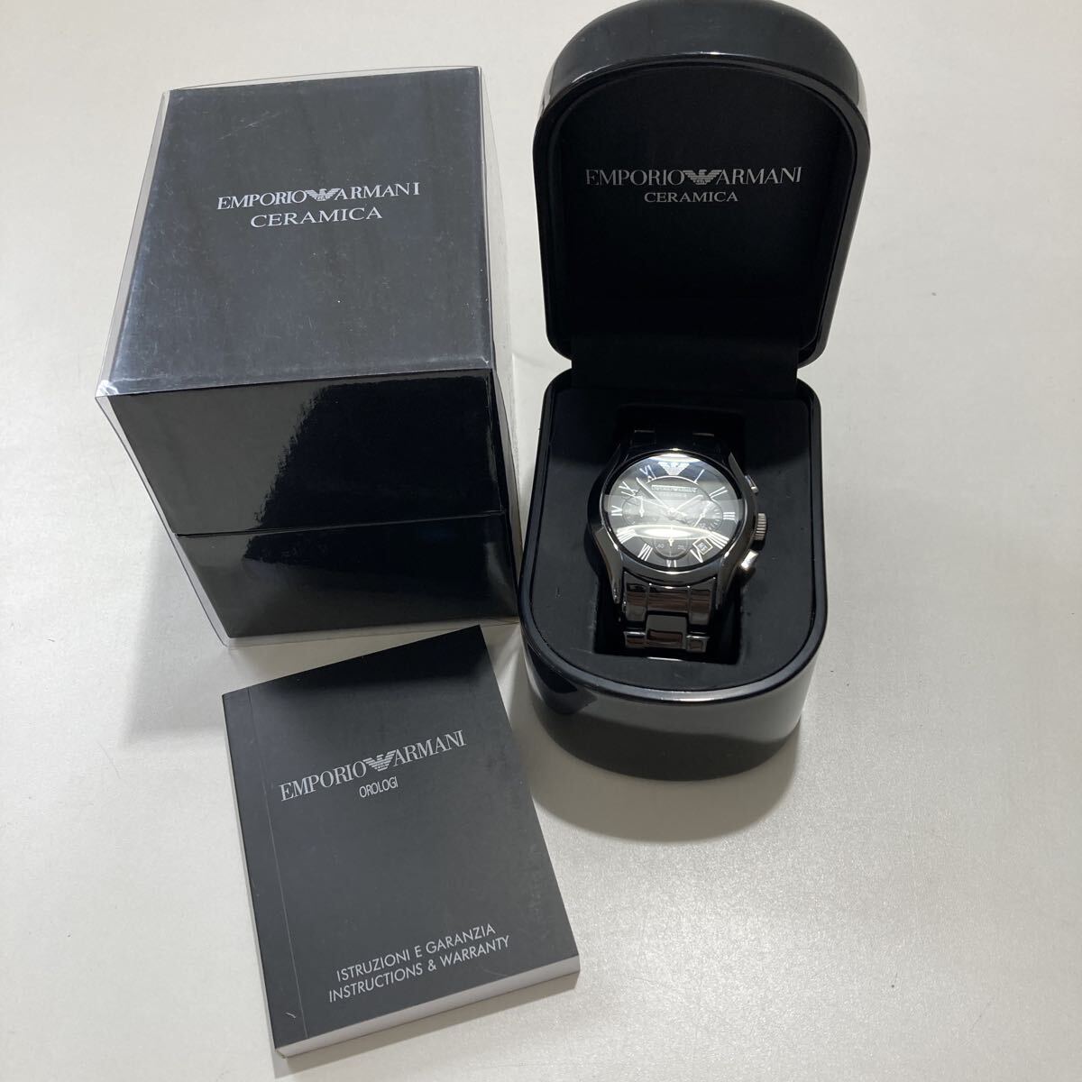 EMPORIO ARMANI エンポリオアルマーニ CERAMICA セラミカ AR-1400 腕時計 クロノグラフ ブラック ブラック文字盤 クォーツ