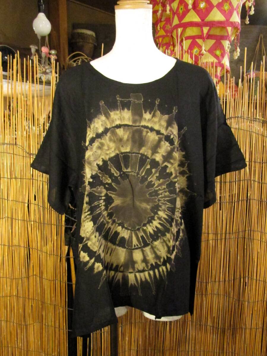 ④新品＊男女兼用＊レーヨン素材＊モノトーンタイダイ染め＊半袖＊プルオーバー