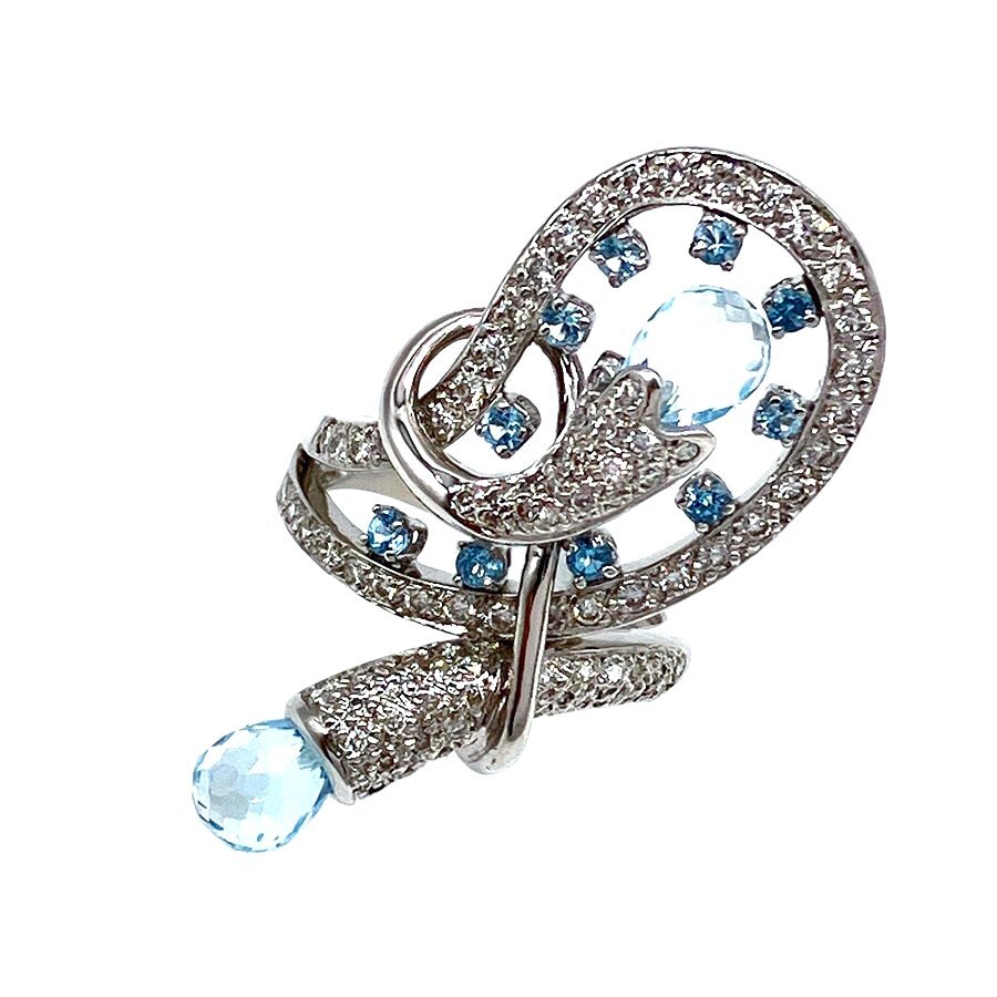 g13328　750(K18WG)　ブルートパーズ　D1.03ct　リング　USED　美品　13.5g　#12