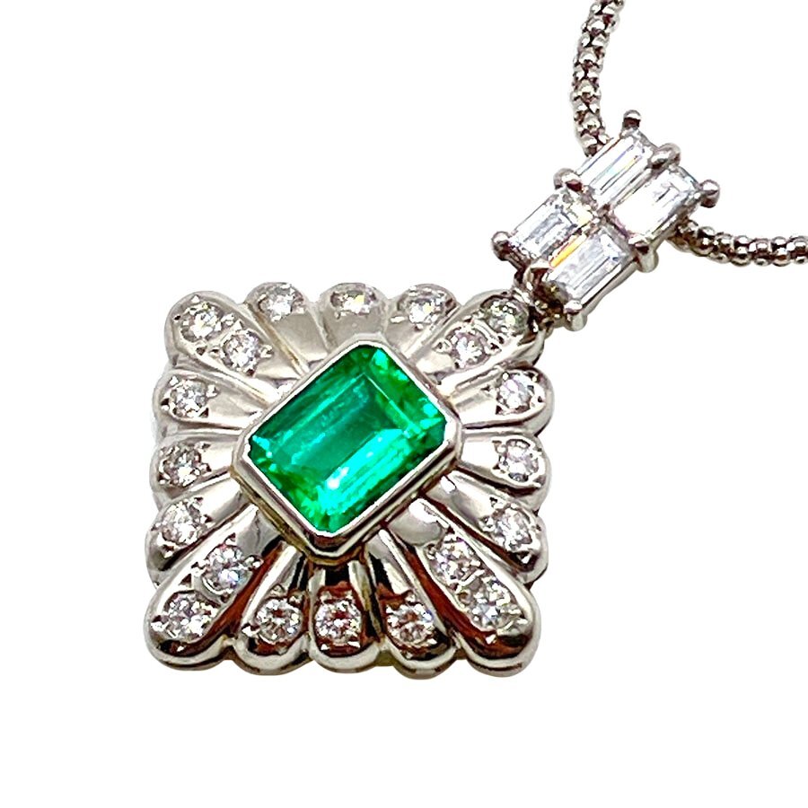 g18334　Pt850/900　E0.97ct(コロンビア産チェック済)　D1.00/0.51ct　ネックレス　USED　美品　11.5g　47cm　アジャスター付　ソーティン