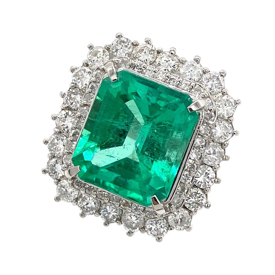 g18246　Pt900　E11.27ct（コロンビア産）　D3.15ct　リング　USED　美品　22.3g　#12　ソーティング・GIA鑑別書付