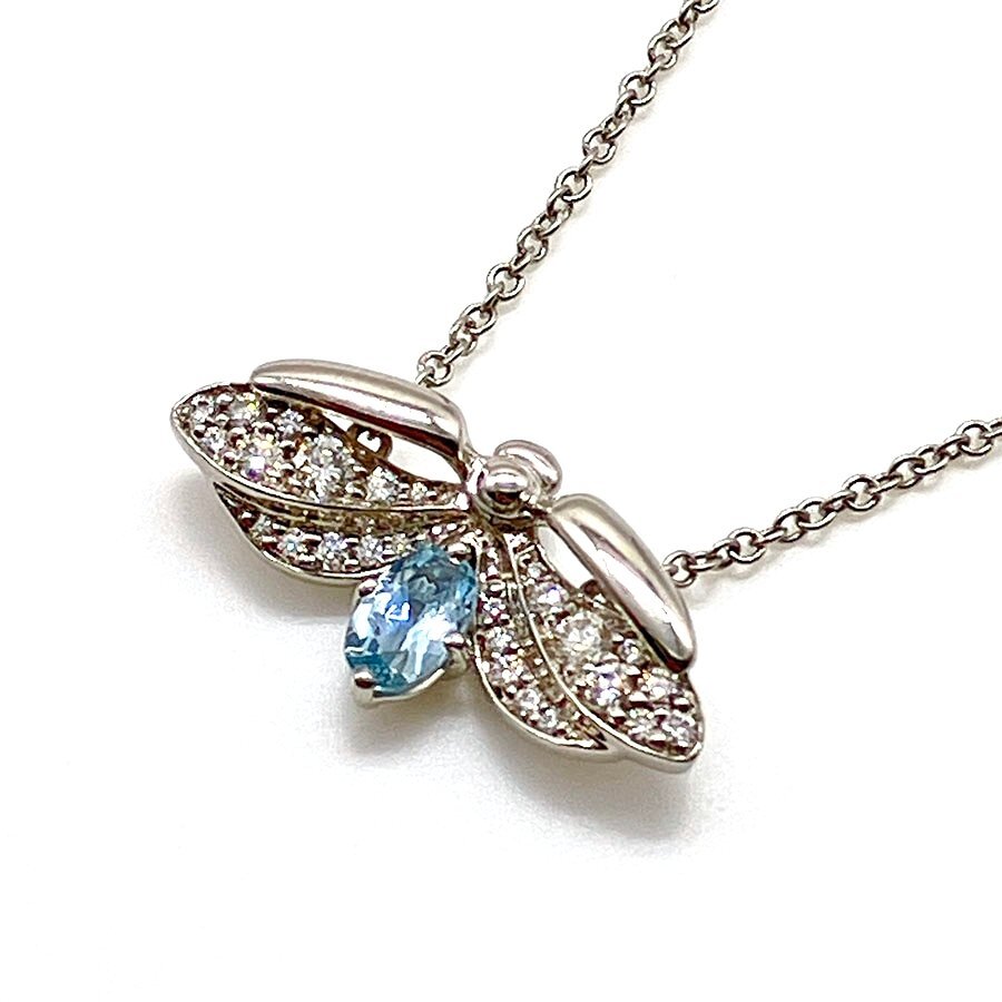 g18701　Tiffany&Co.　Pt950　ファイヤーフライ　アクアマリン　ダイヤ　ネックレス　USED　美品　3.8g　40.5cm　箱付