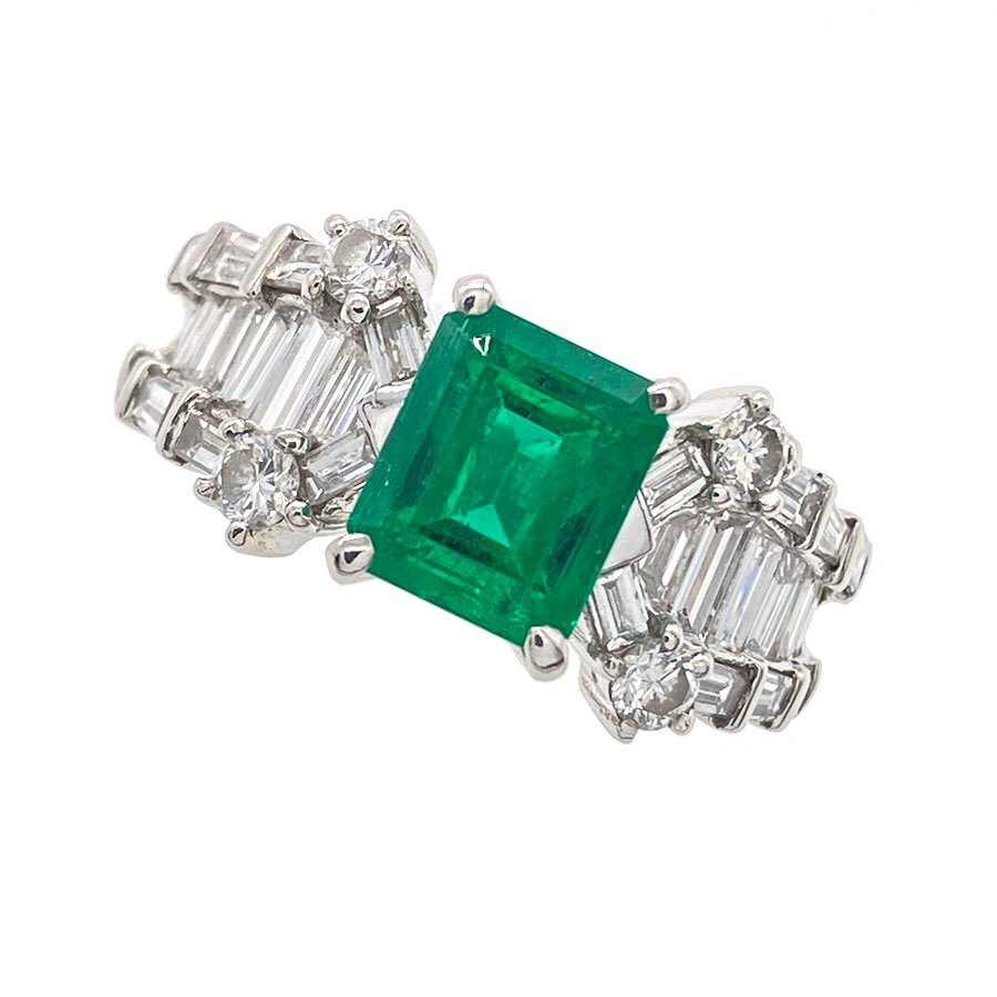 g21131　Pt900　E1.77ct(コロンビア産/F1)　D1.89ct　リング　USED　美品　7.9g　#15　GIA鑑別書付