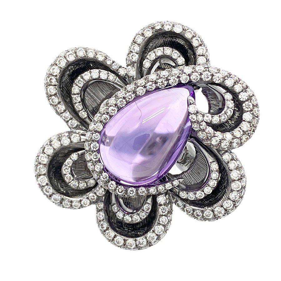 g21134　K18(K18WG)　アメジスト8.06ct　D2.16ct　リング　USED　美品　14.4g　#14