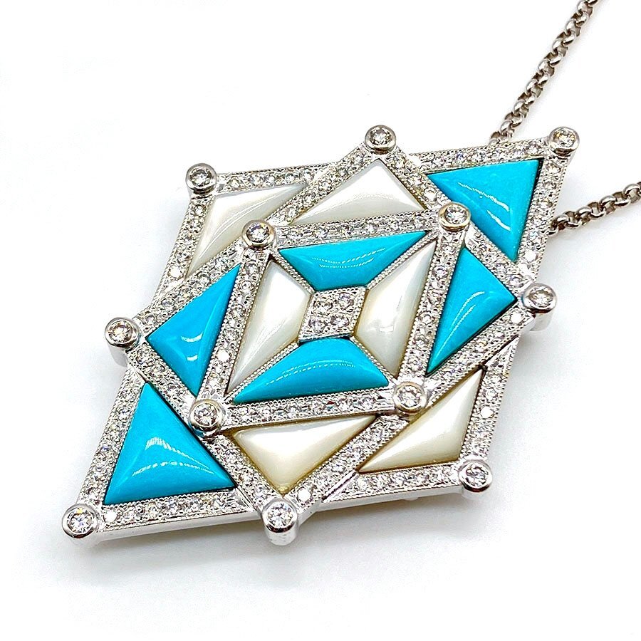 g20038　K18WG　トルコ石　D1.16ct　ネックレス　USED　美品　23.5g　50cm　アジャスター付新品チェーン　ソーティング付