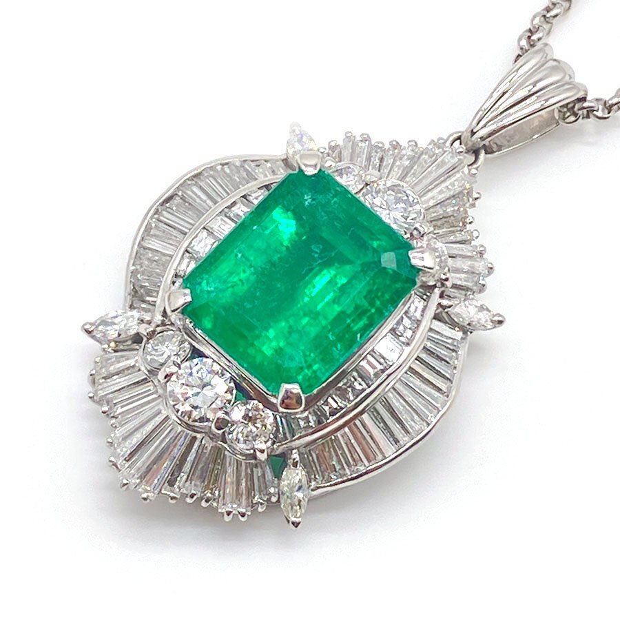 g20747　Pt850/900　E6.73ct(コロンビア産)　D5.32ct　ネックレス　USED　美品　24.3g　50cm　アジャスター付新品チェーン　GIA鑑別書付