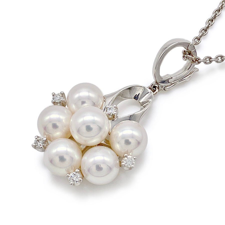 g19960　MIKIMOTO　K18　パール6.5-6.6mm　ダイヤ　ネックレス　USED　美品　10.4g　49cm