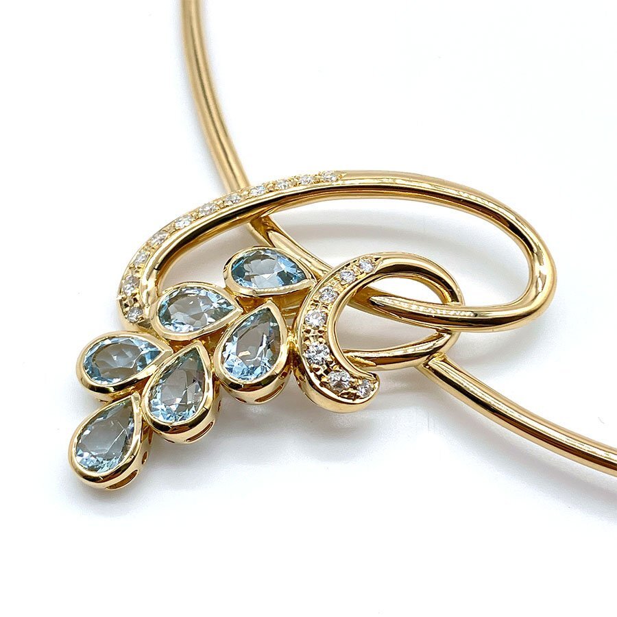 g21586　TASAKI　田崎真珠　K18YG　アクアマリン3.70ct　D0.41ct　ネックレス　USED　美品　28.8g　42.5cm　ソーティング付