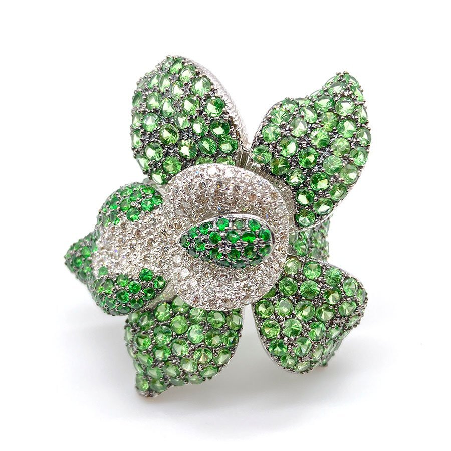 g21604　750(K18WG)　ツァボライト(ガーネット)9.52ct　D1.20ct　リング　USED　美品　29.1g　#13.5　ソーティング付