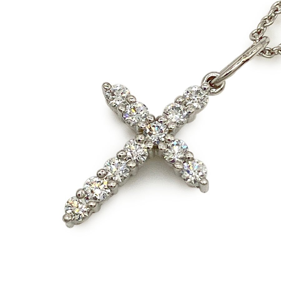 g21537　Tiffany＆Co.　Pt950　ダイヤ　クロスネックレス　USED　美品　3.1g　40cm　ケース付