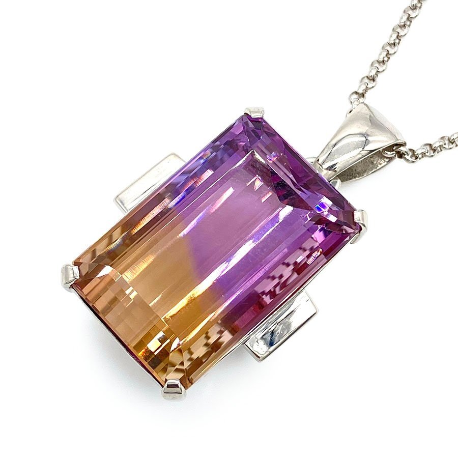 g21589　Pt850/900　パーティーカラークォーツ35.32ct　ネックレス　USED　美品　25.7g　50cm　アジャスター付　ソーティング付