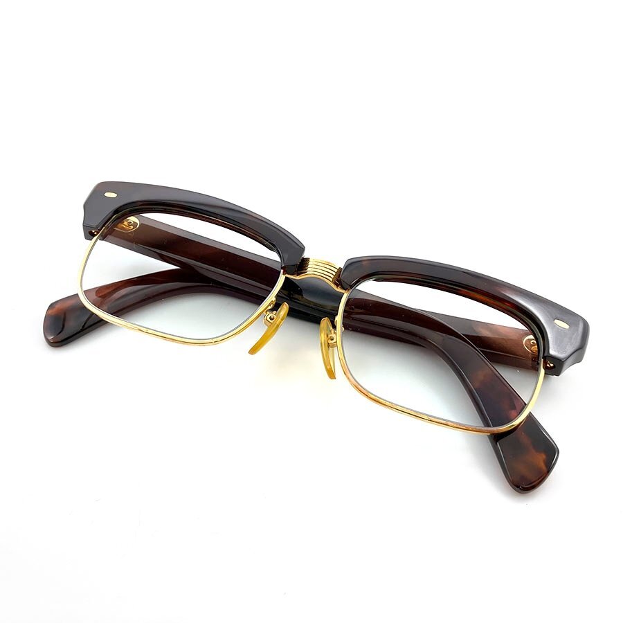 a00001　本べっ甲　K18　眼鏡　USED　美品　ダークブラウン　総重量52.4g　