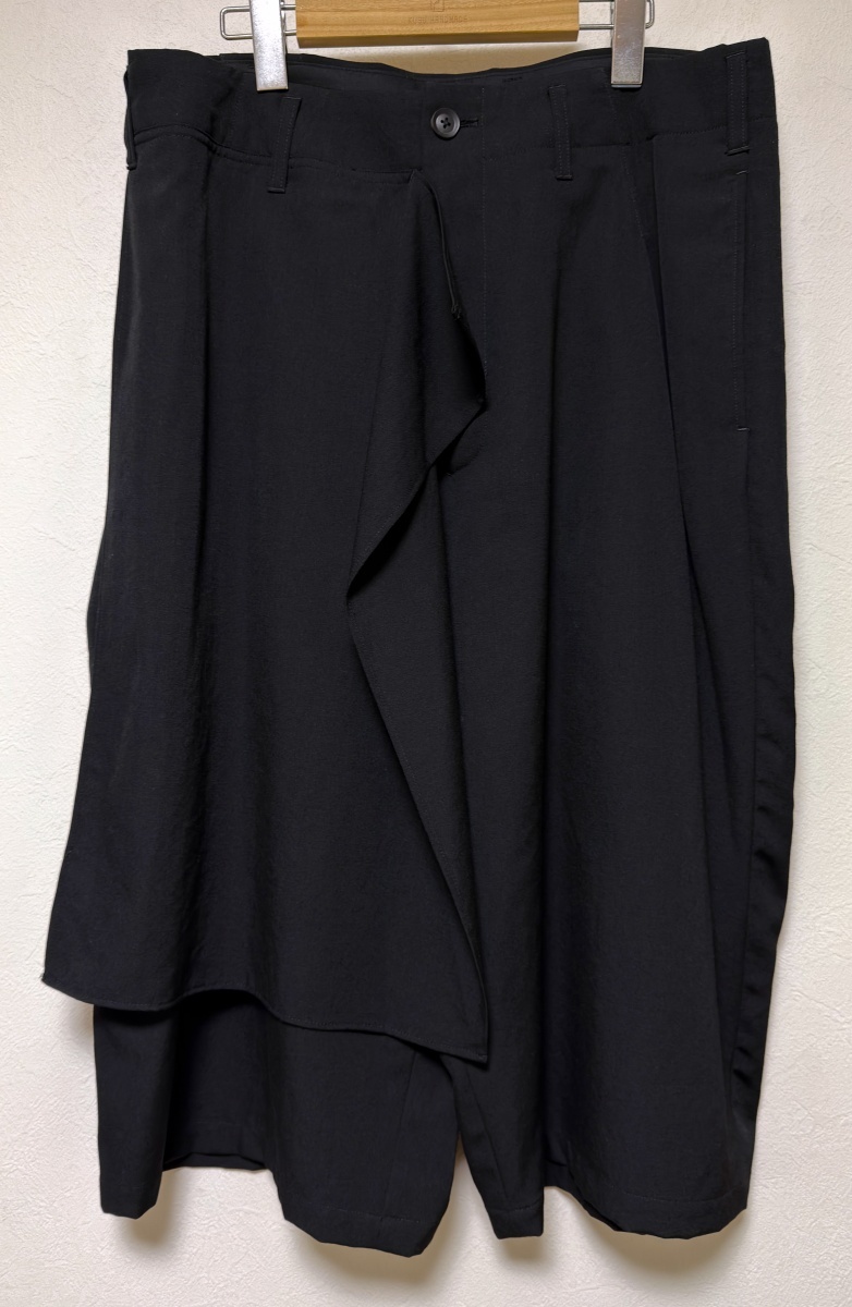19SS YOHJI YAMAMOTO POUR HOMME ヨウジヤマモトプールオム ラップパンツ シワギャバ　ウールギャバ　ハーフパンツ　H-右前垂らし布Pギャバ