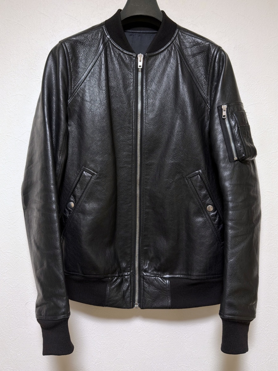 Rick Owens Leather RAGLAN BOMBER JACKET リックオウエンス　RU16S3775-LCW　レザーラグランボンバー　カーフレザー　リブ　インターシャ