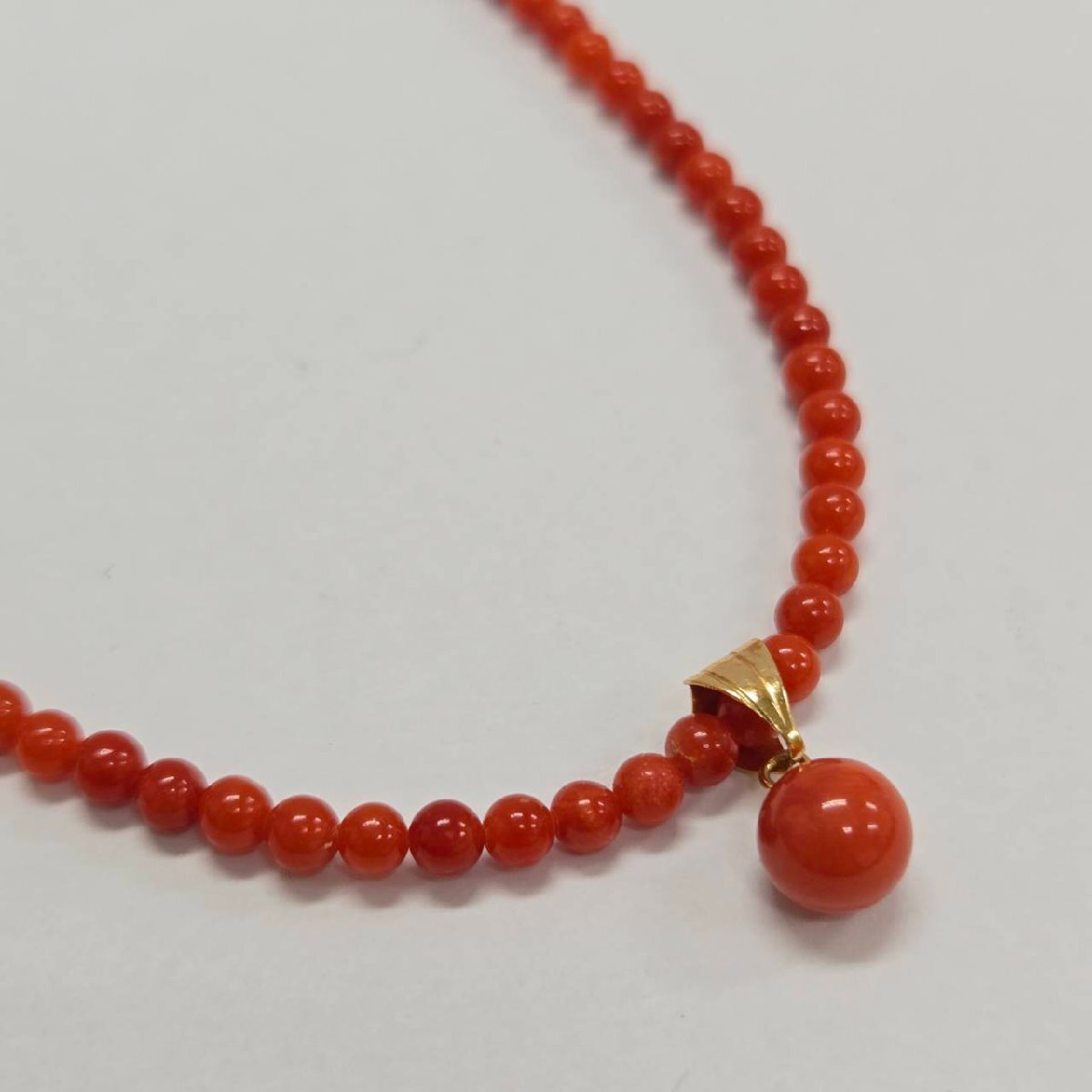 珊瑚 サンゴ 丸玉 ネックレス 金具K18刻印 トップ 約6.2mm 約6.0g アクセサリー ジュエリー さんご コーラル ゴールド
