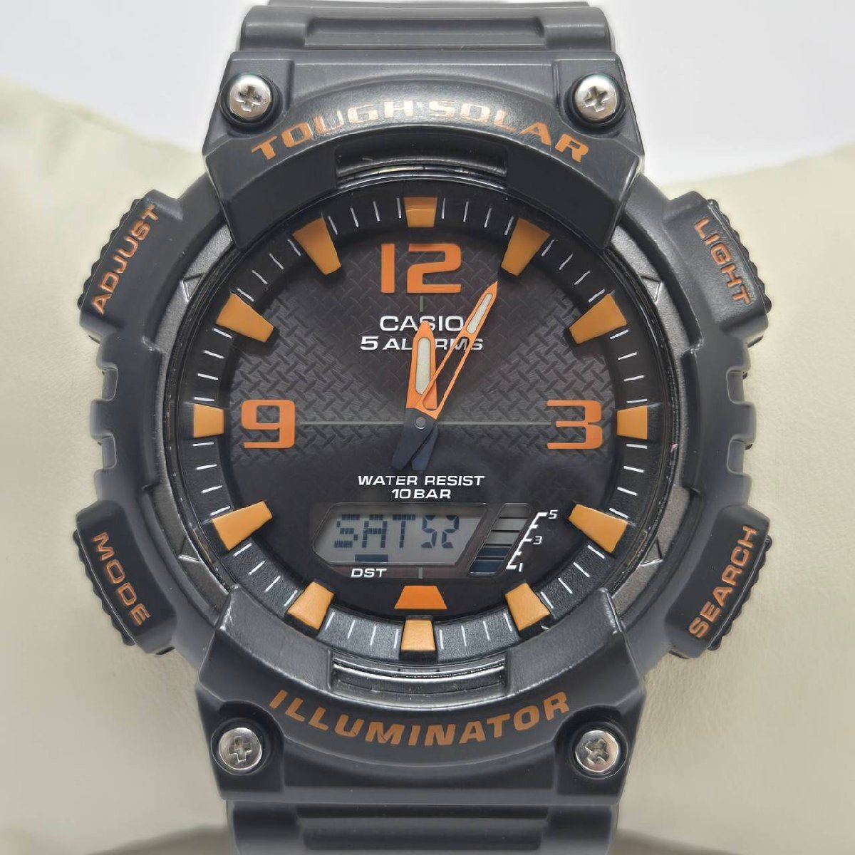 CASIO カシオ 5ALARMS AQ-S810W アナデジ 稼動品 ブラック×オレンジ メンズ 腕時計