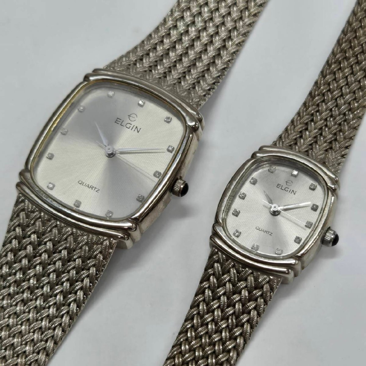 ELGIN エルジン クォーツ FK282 FK283 ペアウォッチ 12P石 シルバーカラー メンズ レディース 腕時計