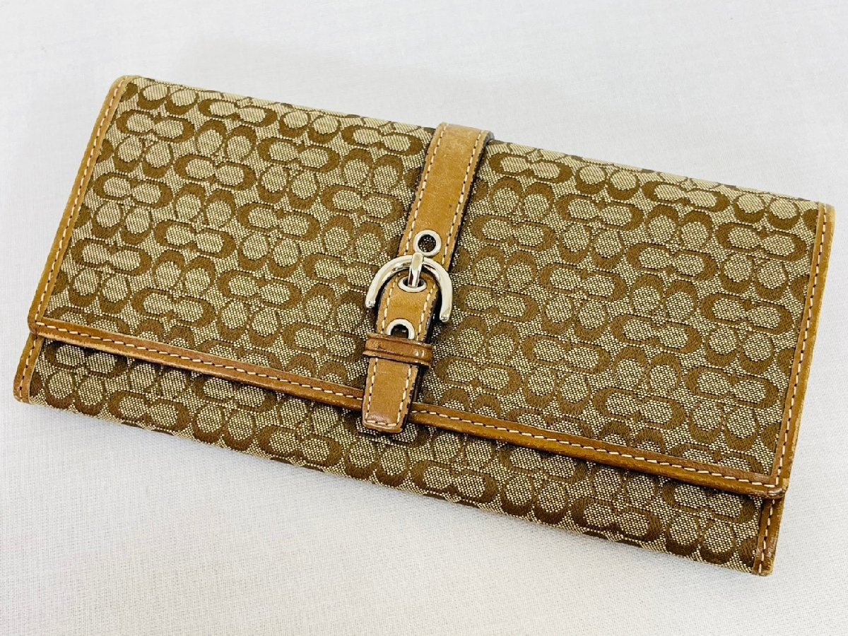 COACH コーチ ミニ シグネチャー 長財布 二つ折り キャンバス レザー ウォレット 札入れ