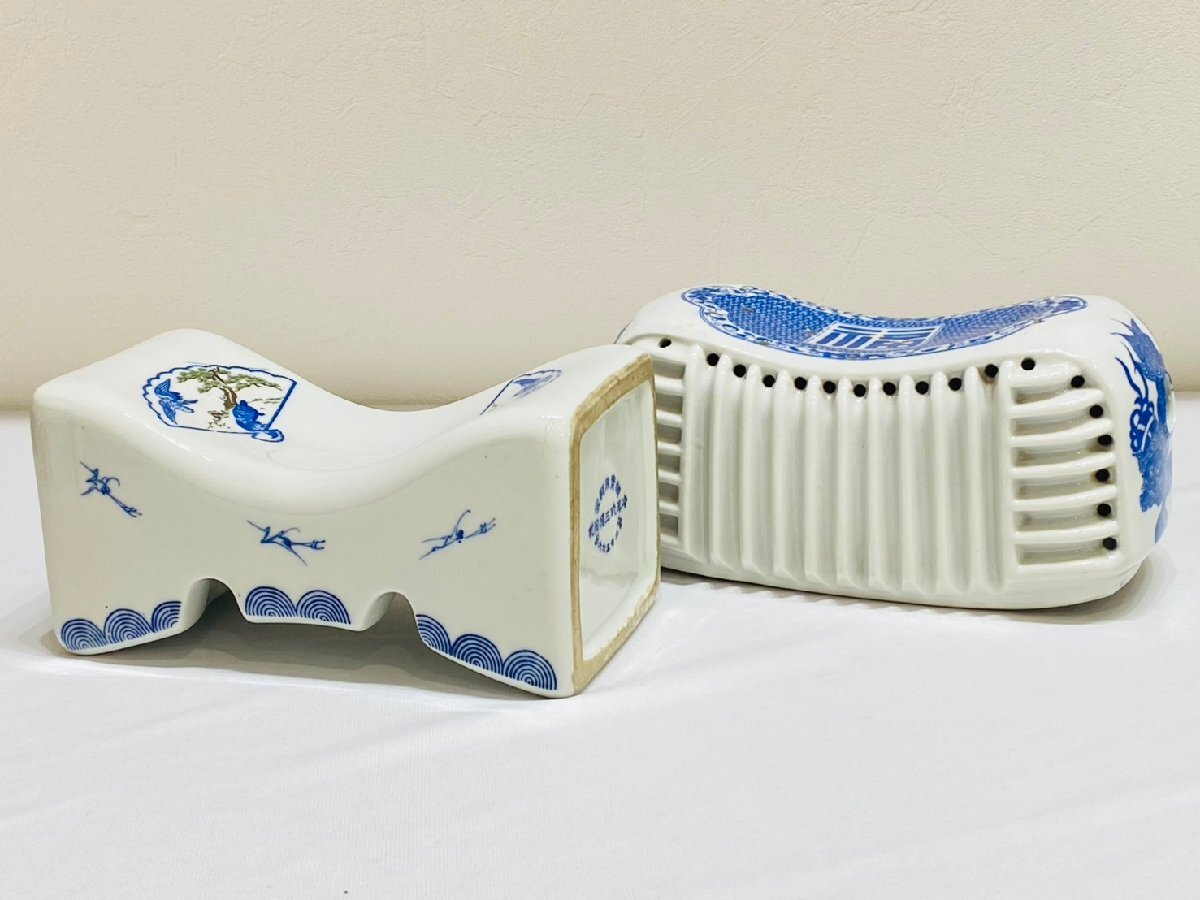 陶枕 陶器 新案意匠福卯 風冷式保建陶枕 冷耳式三徳陶枕 枕 2点セット 古美術 アンティーク 骨董 年代物