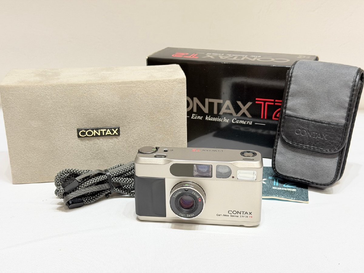CONTAX T2 コンタックス コンパクト フィルムカメラ チタンブラック Carl Zeiss Sonnar 2.8/38 T* 元箱 取説 ケース 動作〇 美品