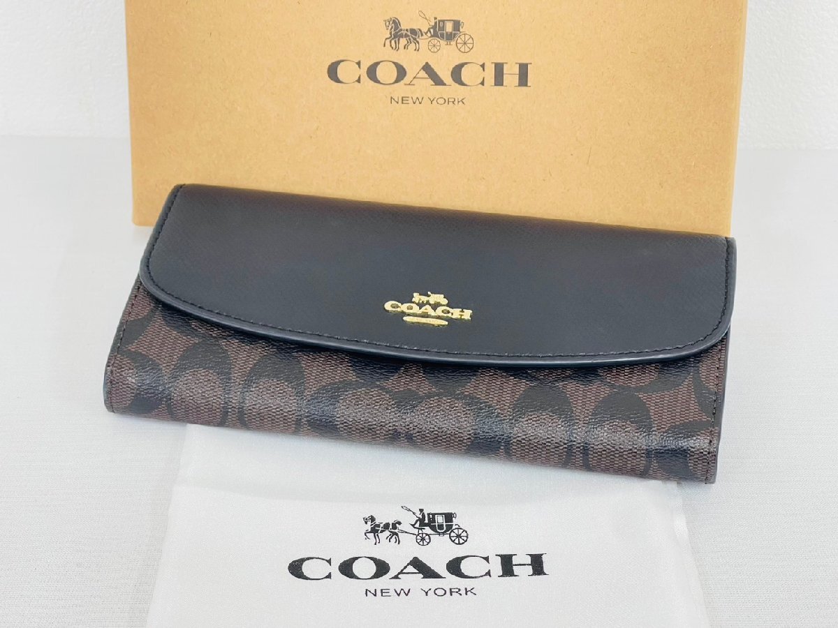 COACH コーチ シグネチャー レザー 長財布 ブラック ブラウン ケース付き 札入れ 未使用品 ウォレット
