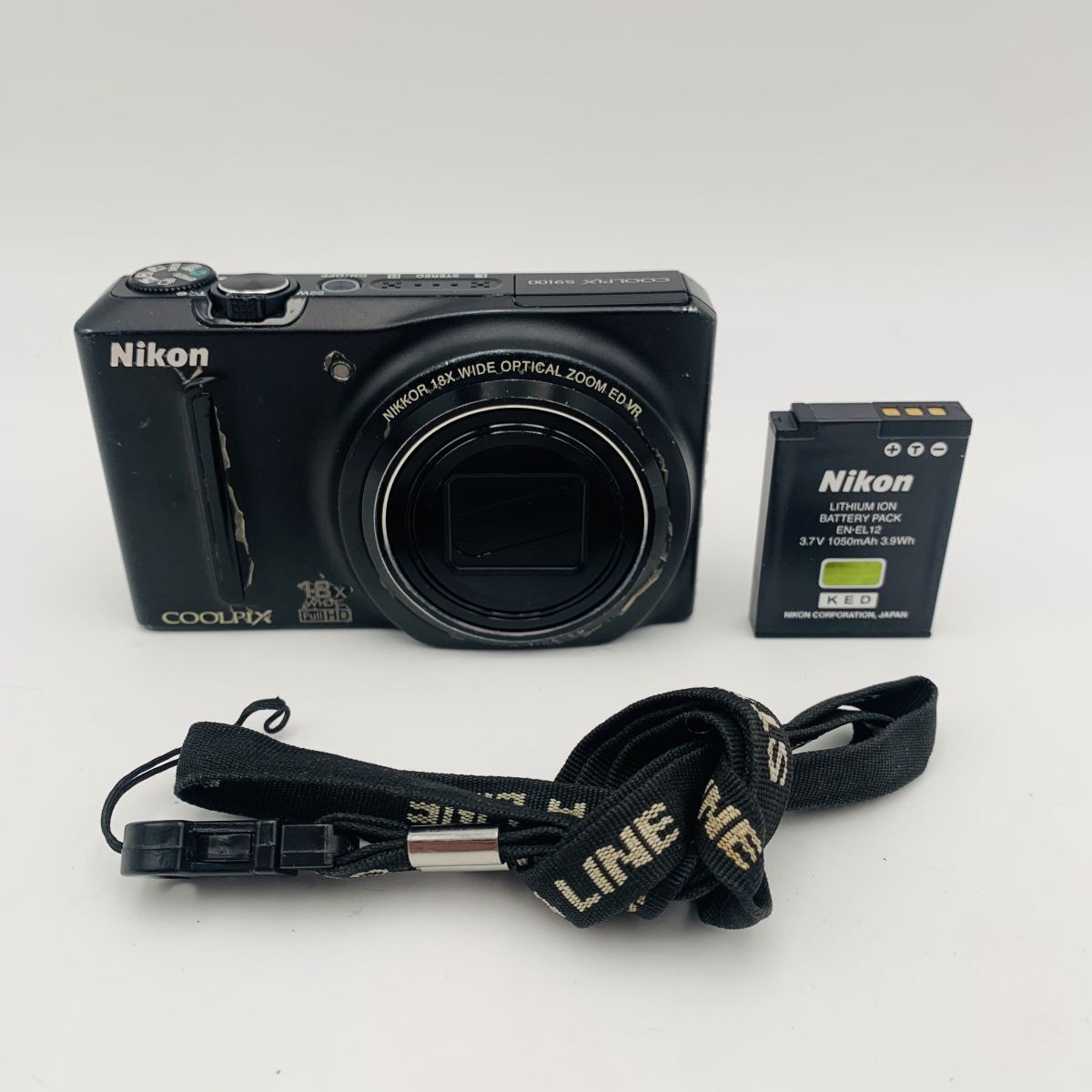 NikonデジタルカメラCOOLPIX S9100 ノーブルブラック バッテリーストラップ付き 現状品 1円スタート #260317