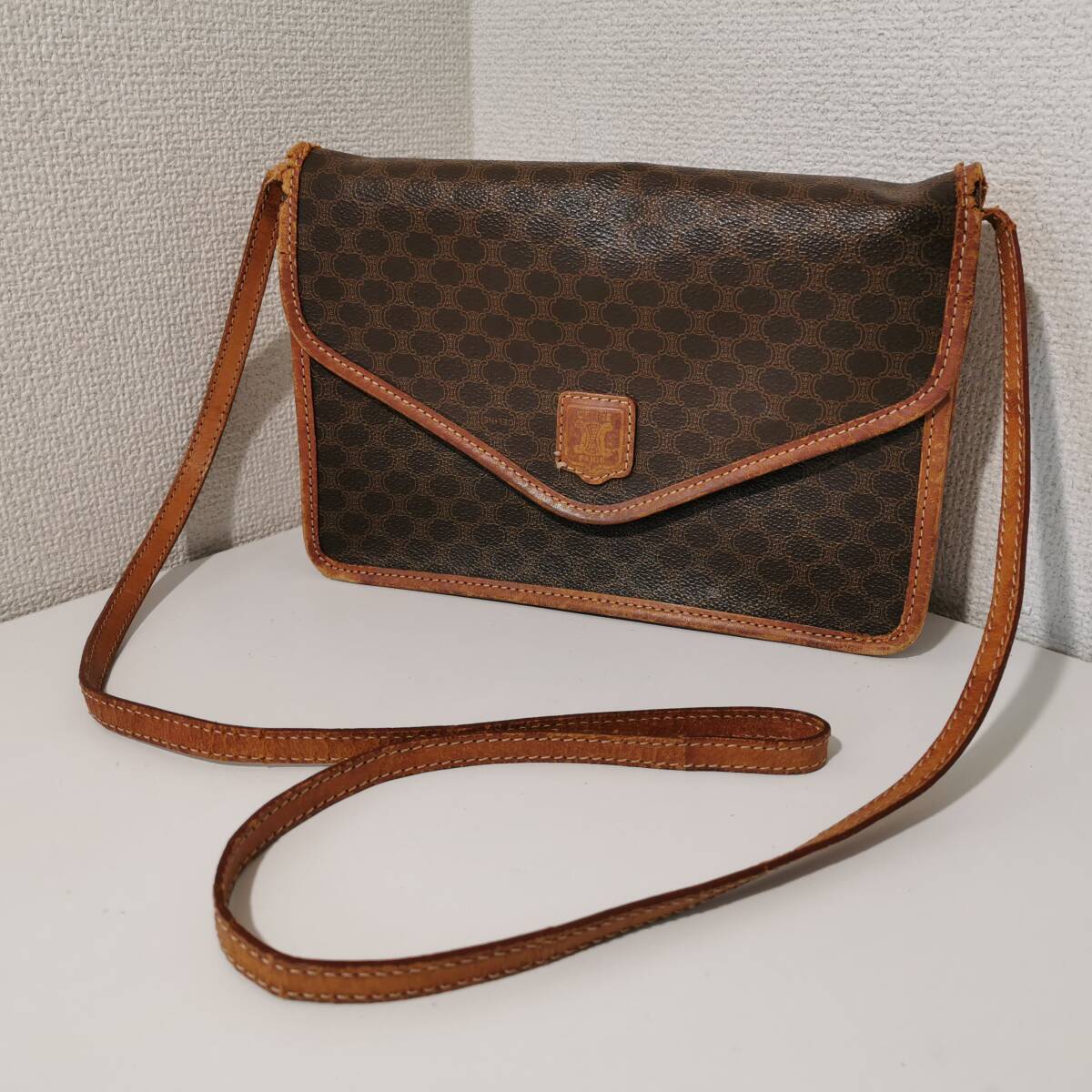 180211S76-0320S1□CELINE セリーヌ□ショルダーバッグ マガダム柄 ブラウン PVC/レザー ヴィンテージ