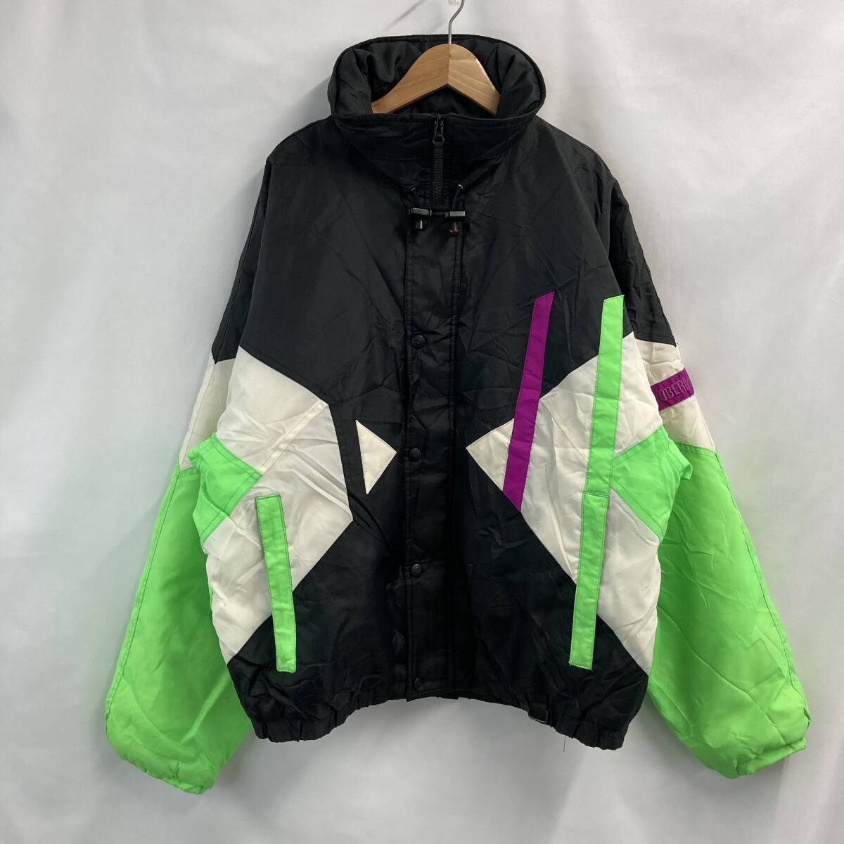 ★大特価★【1500円スタート】OBERMEYER メンズ アウタージャケット ジャンパー 綿入り フード付 黒ｘ緑ｘ白 古着 サイズM【20260327-01】