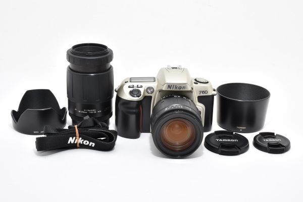 動作確認済 Nikon F60 Silver + 28-105mm,80-210mm 標準望遠レンズ付属 AFフィルム一眼レフカメラ ニコン F Mount 内部外観比較的綺麗 #711