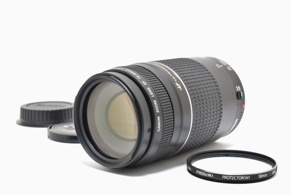 完動美品 Canon Zoom Lens EF 75-300mm F4-5.6 III USM 保護フィルター付 望遠ズームレンズ / キヤノン EF Mount フルサイズ対応 #1041