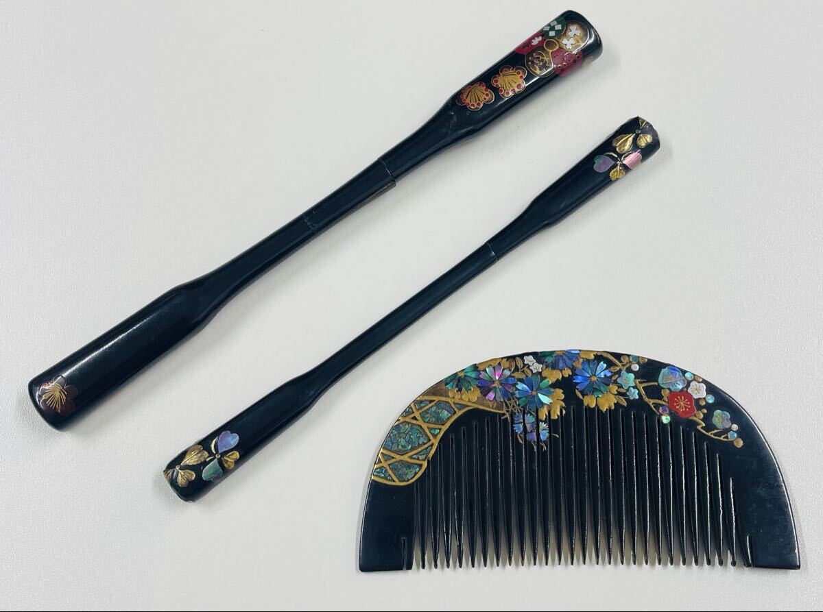 かんざし くし 櫛 和装小物 レトロ 当時物 ３点セット 1円スタート 花 花柄 髪飾り アンティーク 着物