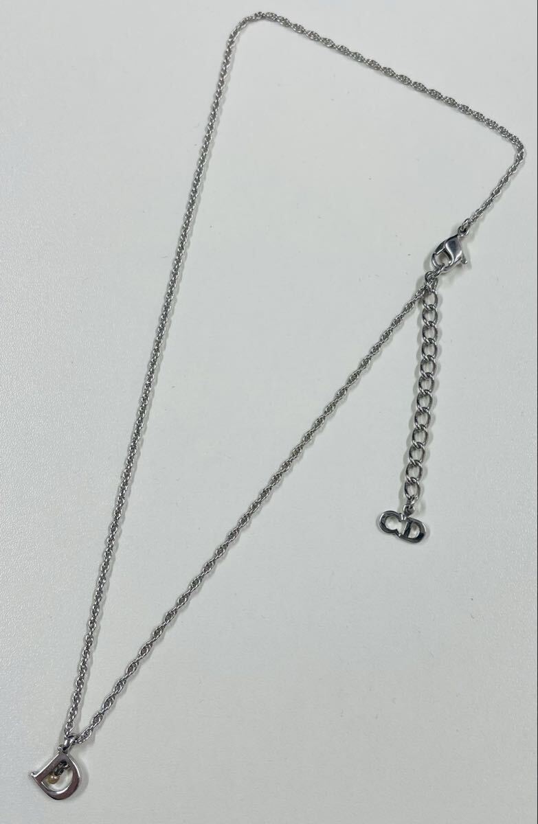 ディオール ネックレス D Dior アクセサリー 1円スタート シルバーカラー レディース ストーン トップ CD