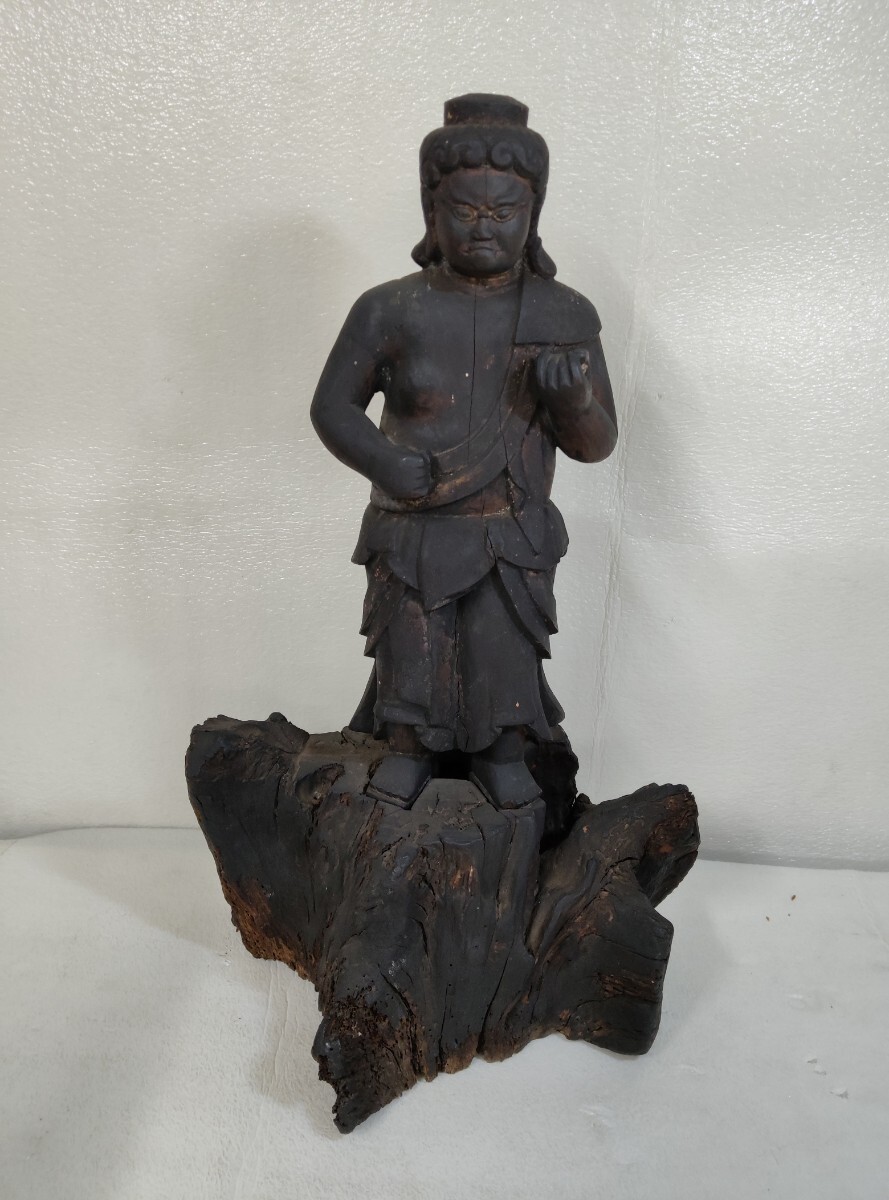 古い木彫りの像 仏像？不動明王像？詳細不明 時代物 現状品