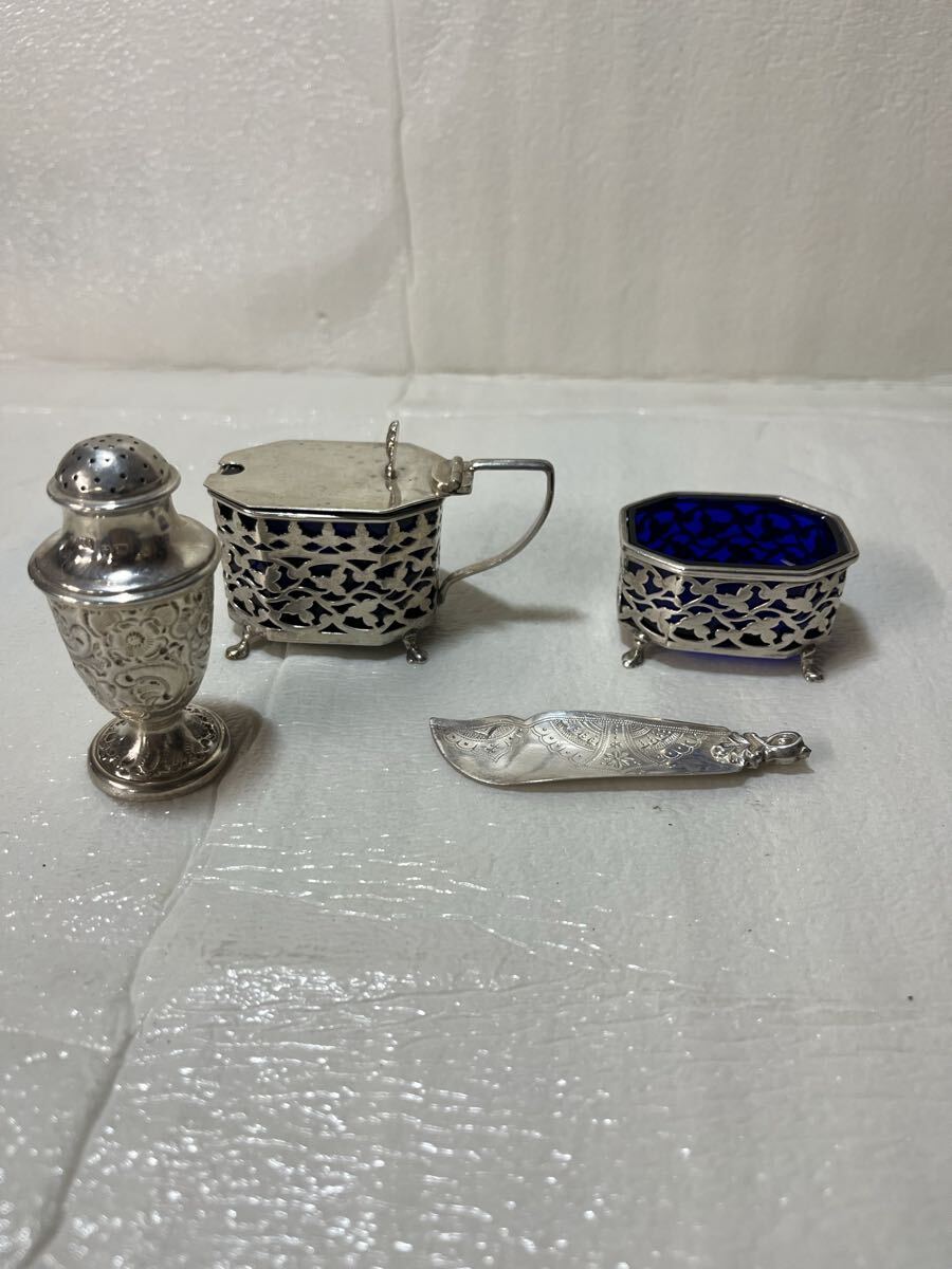 スターリングシルバー クルートセット 英国 バーミンガム シェフィールド 銀 925%以上 重量101g アンティーク ヴィンテージ 骨董 刻印有り