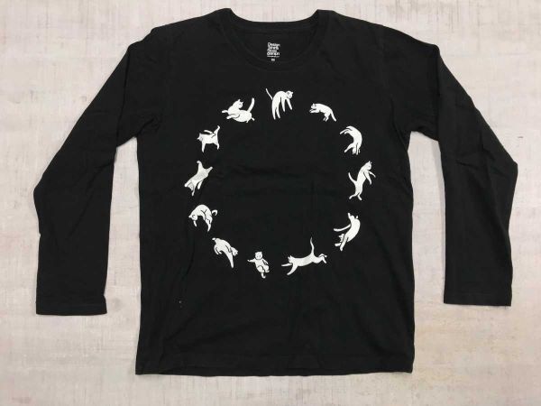 Design Tshirts Store graniph グラニフ 猫プリント 長袖 Tシャツ ロンT カットソー 黒 SS メンズ 綿100%