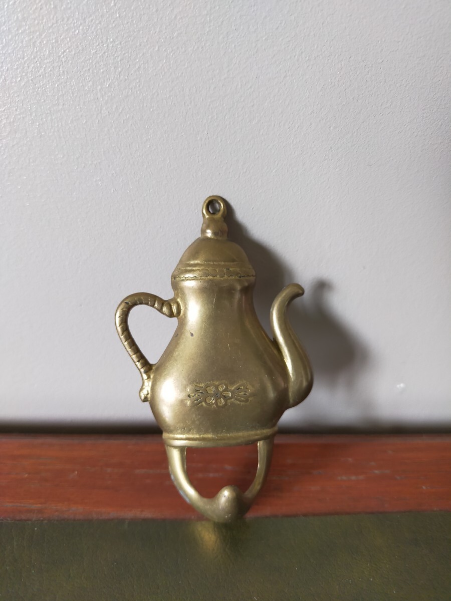 ★アンティーク品★コーヒーポット型フック 真鍮製 フランス