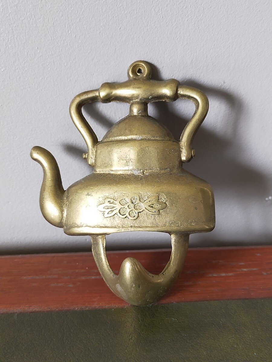 ★アンティーク品★やかん型フック ケトル 真鍮製 フランス