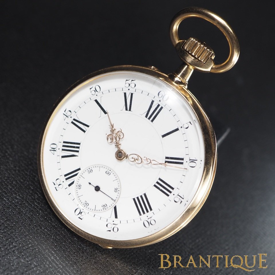 ◆K18/750◆ Breguet ブレゲ K18 750 ゴールド アンティーク 80.9g ローマンインデックス スモセコ 手巻き 稼働 懐中時計 「28802」
