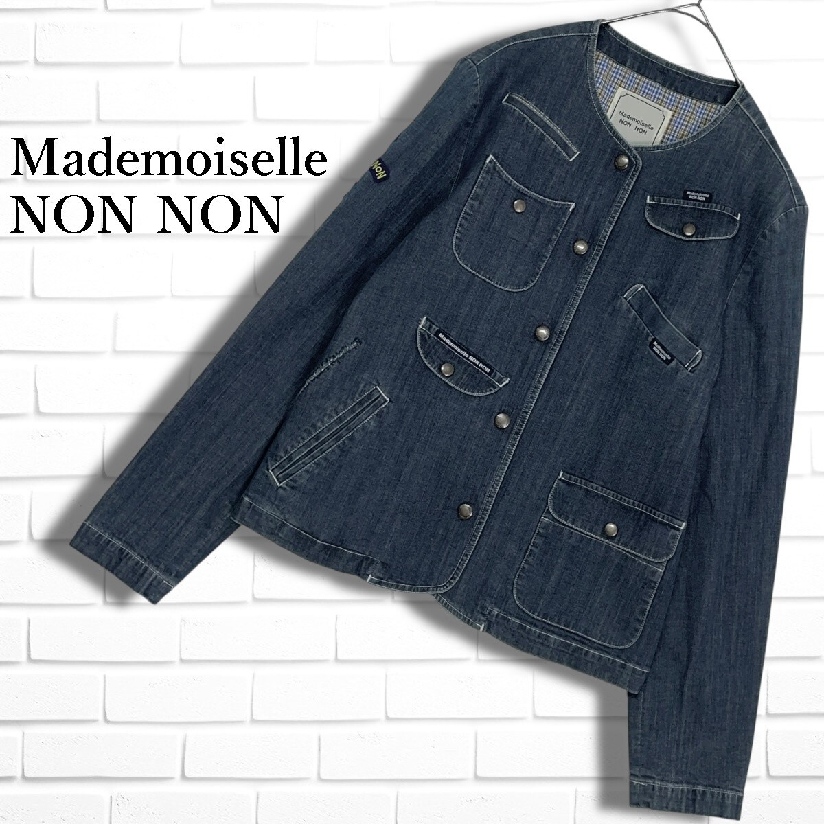 ◆良品◆ Mademoiselle NON NON マドモアゼルノンノン ワッペン ストレッチ デニム ジャケット ジージャン レディース F ◆日本製 1046C□