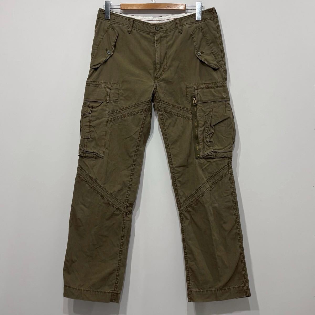 【138】 ポロ ラルフローレン ミリタリー パラシュート ギミック カーゴ パンツ W34 XL POLO Ralph Lauren military cargo pants カーキ