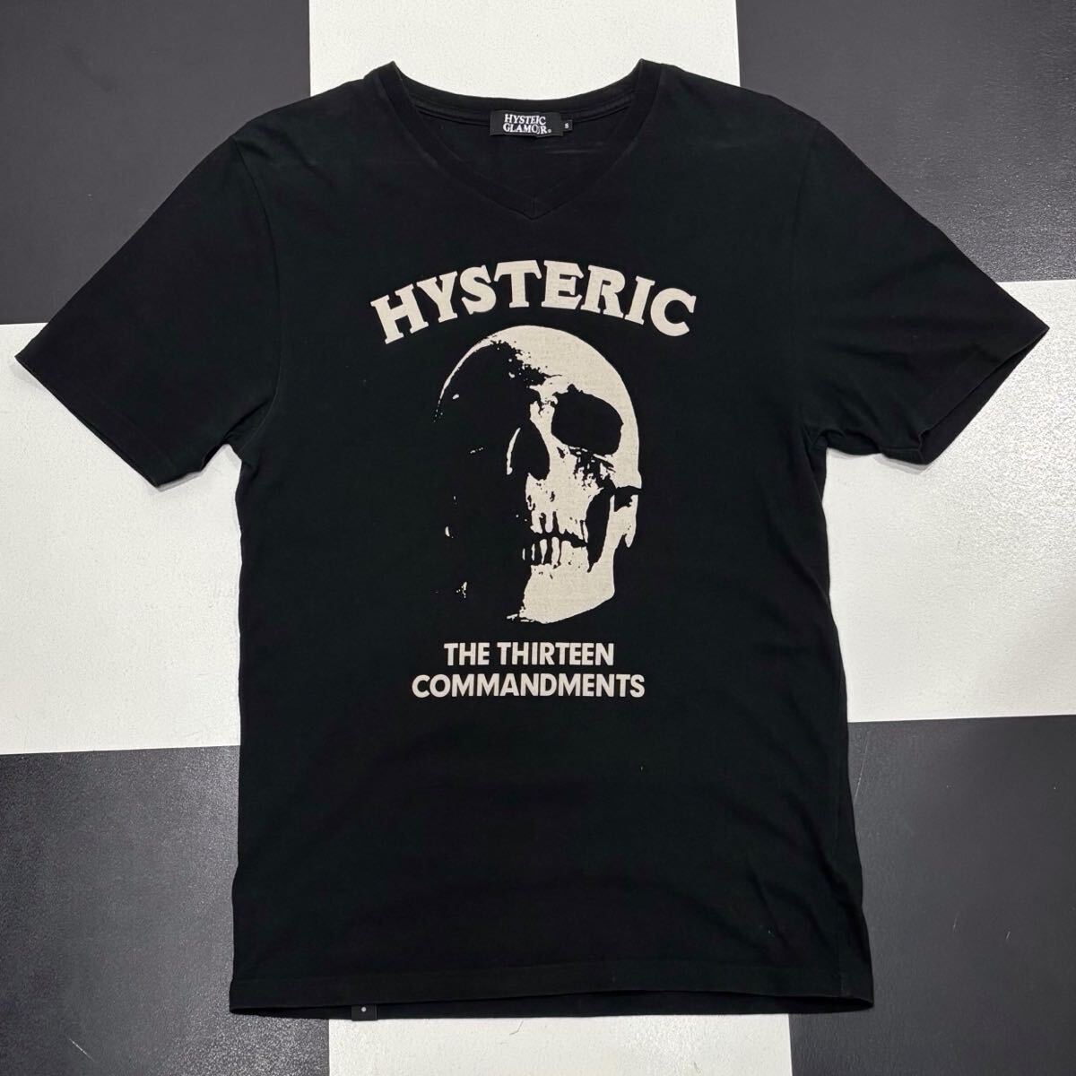 【172】 美品 HYSTERIC GLAMOUR スカル 染み込み 両面 プリント Tシャツ S ブラック black 黒 ヒステリックグラマー 骸骨 ドクロ shirt