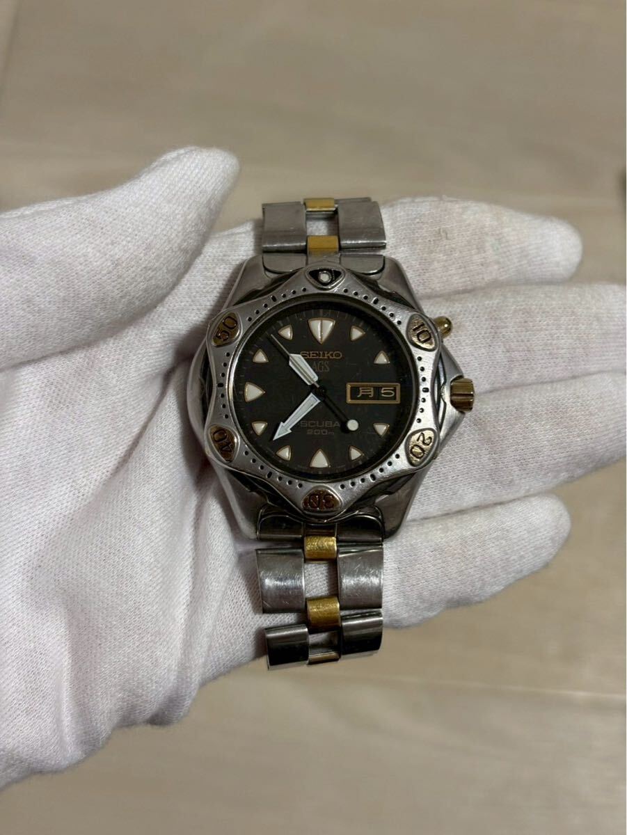 A0313 SEIKO セイコー AGS ダイバーウォッチ 腕時計 SCUBA 200m スキューバ コンビカラー 5M23-7A00 黒文字盤 動作未確認