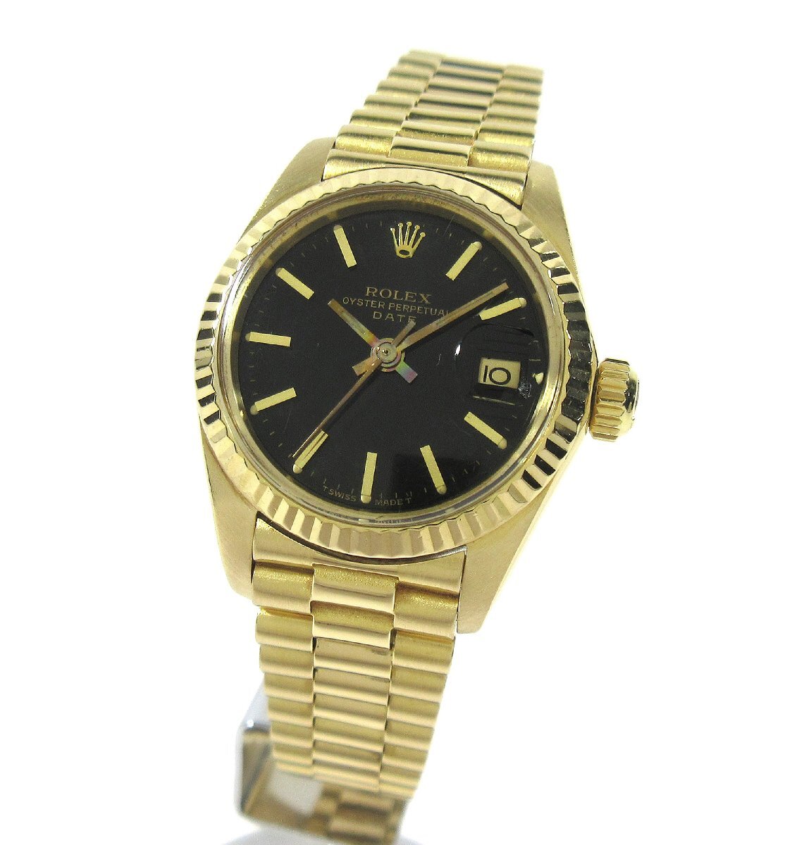 ロレックス 1982年 ヴィンテージ 6917/8 パーペチュアル デイト ブラック文字盤 レディース 自動巻 時計 K18YG 金無垢 81番