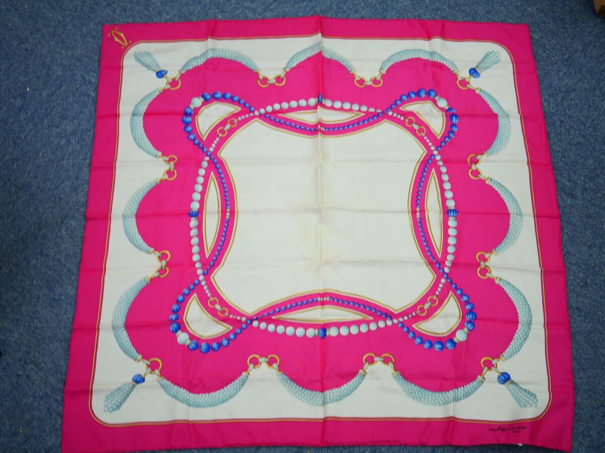 【324-18グ】 Cartier カルティエ シルク スカーフ 約82cm 