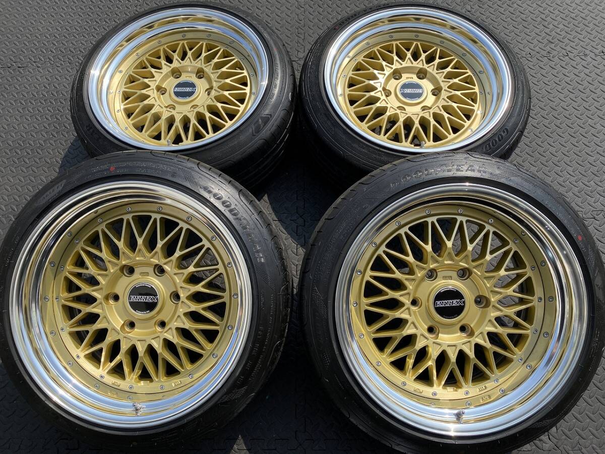 美品 深リム段リム CRS ESSEX ENCM 139.7 ハイエース 200系 新品タイヤ 215/45R18 グッドイヤー GL DX オーバーフェンダーサイズ ゴールド