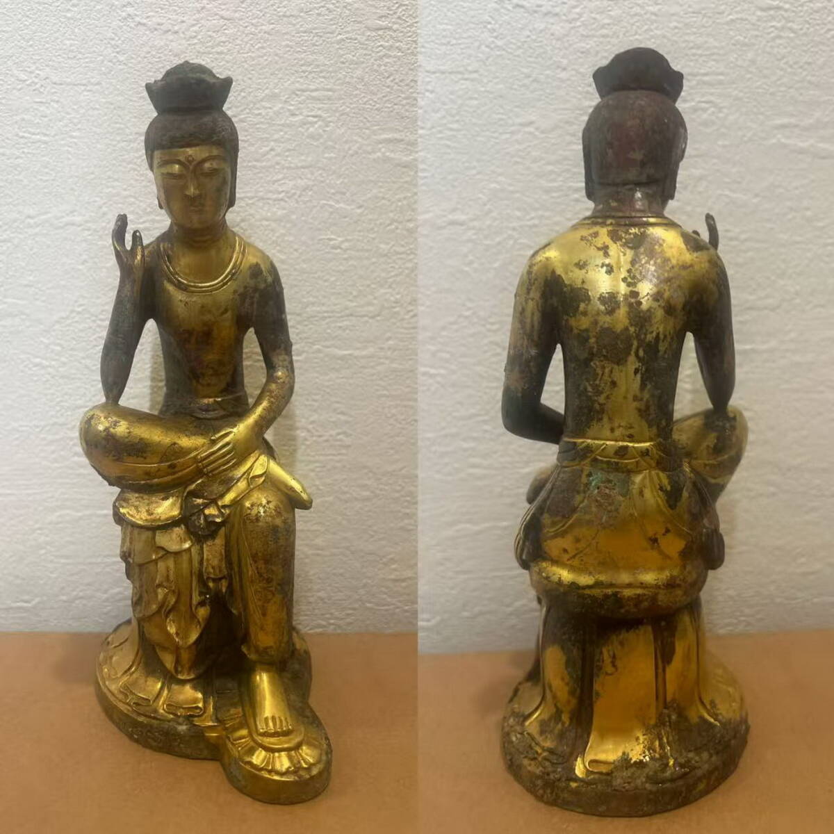 W0110 朝鮮 仏教古美術 古高麗 李朝時代 高麗銅塗金仏像 思維仏 高麗古仏 ★細密細工★廃寺旧蔵★廃寺買出品