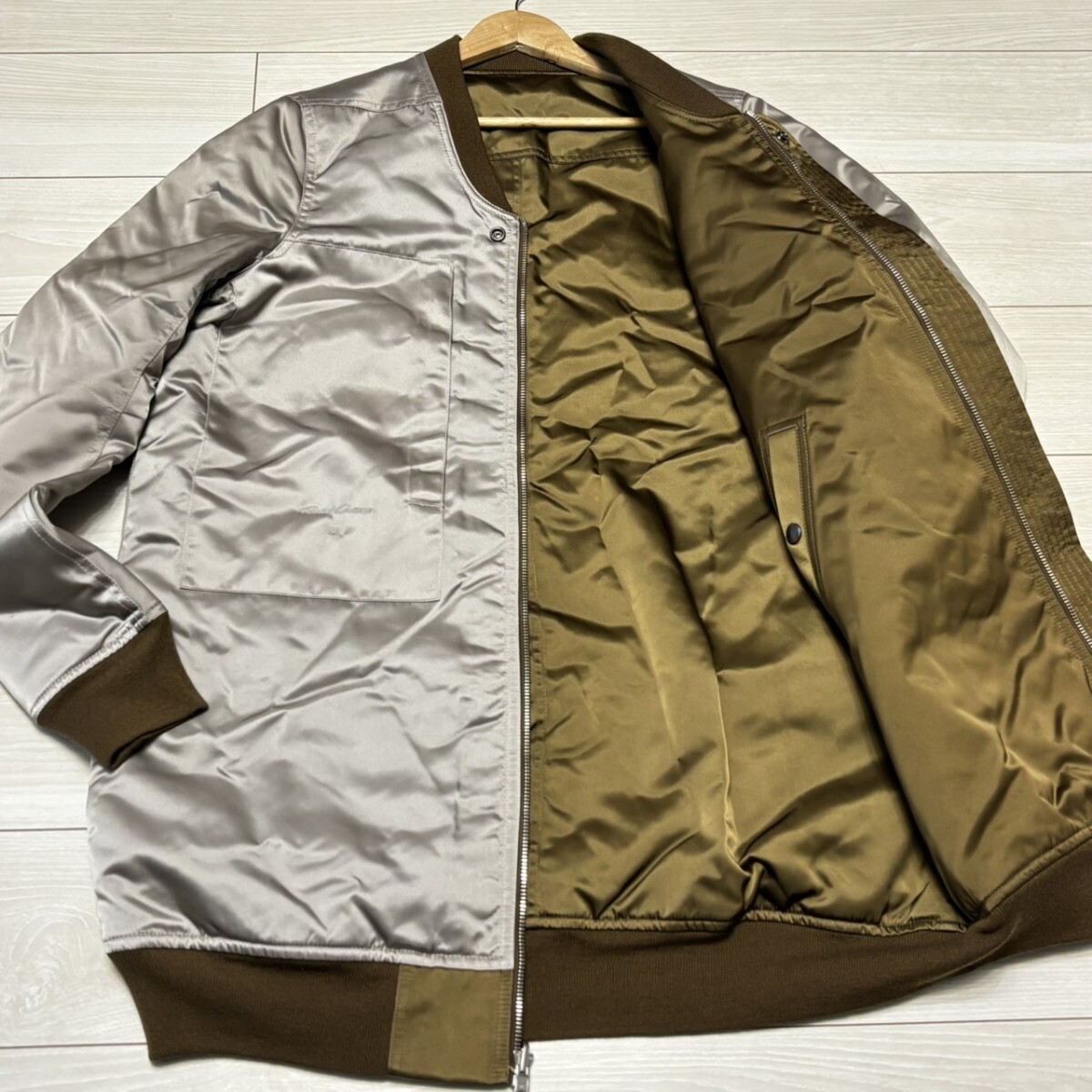 未使用級/XLサイズ●Rick Owens リックオウエンス MA-1 ボンバージャケット リバーシブル ブルゾン ブランドロゴ刺繍 グレー アウター 50 