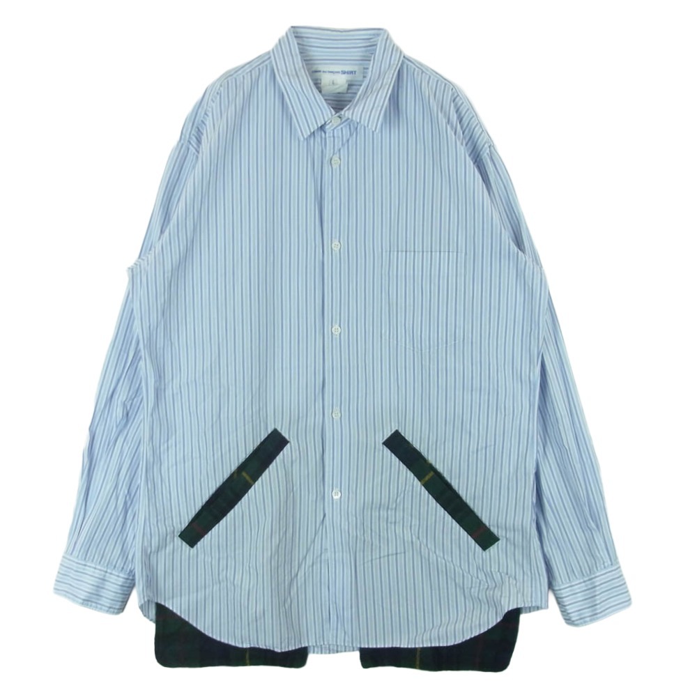 COMME des GARCONS コムデギャルソン OT-B003 チェックレイヤード ポケット付き ストライプ 長袖 ロング シャツ L【中古】