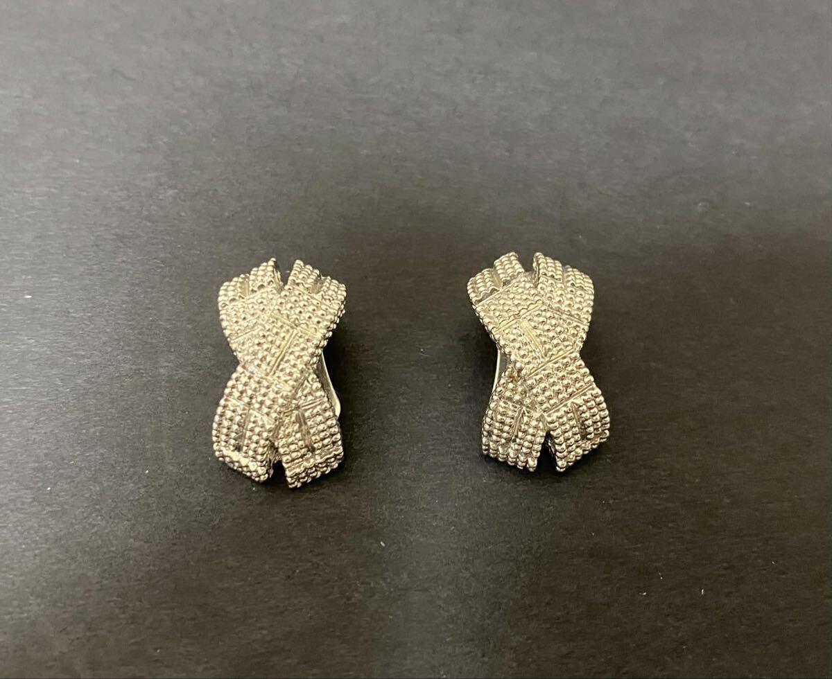 Christian Dior クリスチャンディオール　クロスデザインイヤリング　シルバーカラー　ビンテージ　