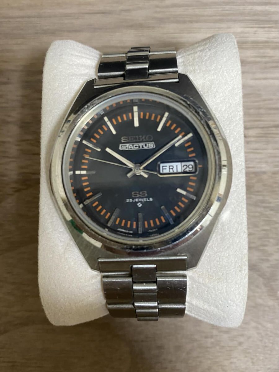 SEIKO セイコー 5 ACTUS 5アクタス SS 25石 6106-7490 黒文字盤 自動巻 デイデイト メンズ 腕時計